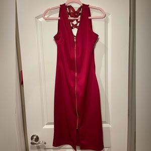 Red Lace Up Dress Gold Zipper Detail